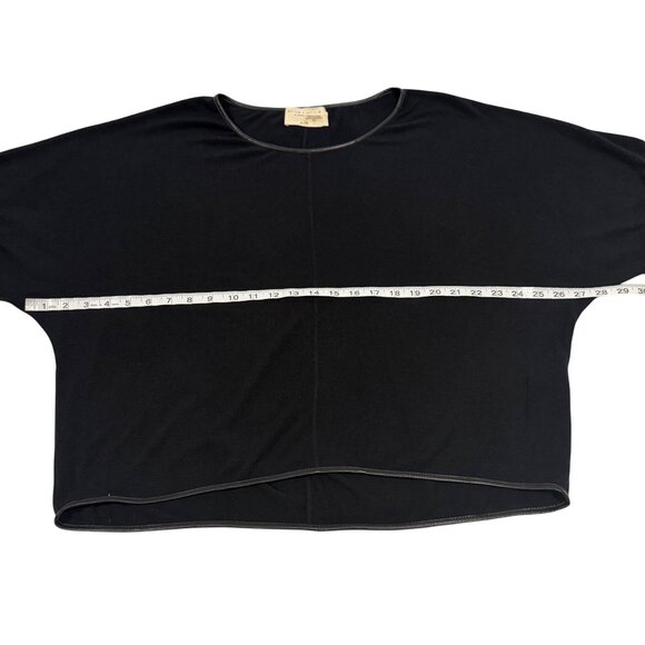 Alice + Olivia Air‎ Black Lamb Leather Trimmed Blouse Size M - Picture 11 of 12
